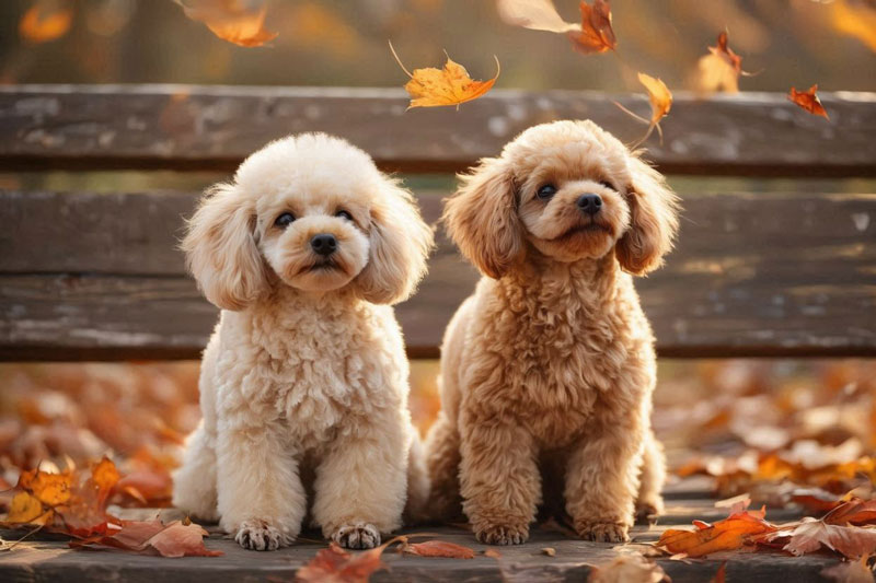 二匹のトイプードル　紅葉