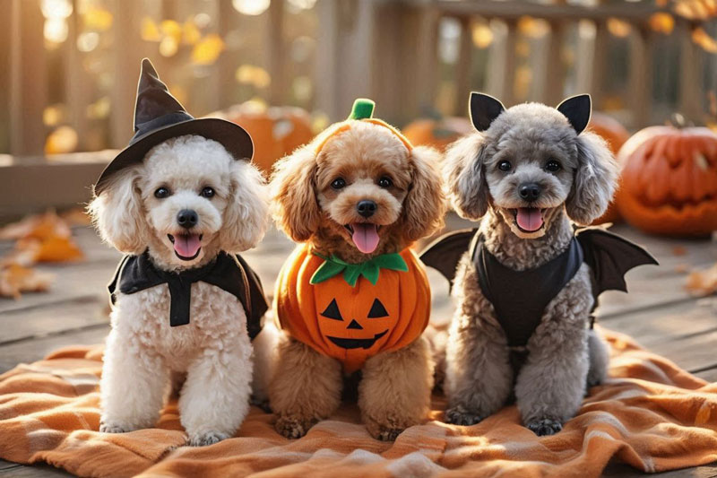 ハロウィン　トイプードル　三匹　仮装